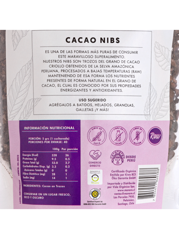 Cacao Nibs Raw 200g Manare - farmacia-idini