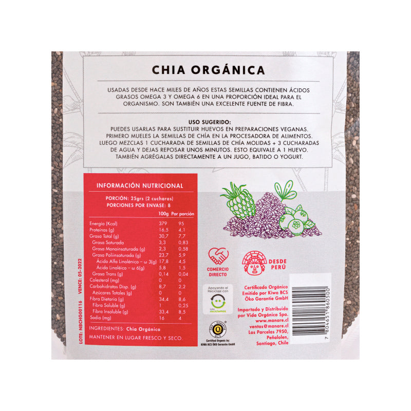 Chia Orgánica 200g Manare