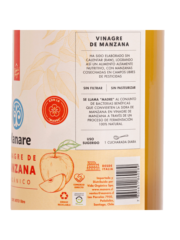 Vinagre de Manzana Orgánico 1L Manare - farmacia-idini